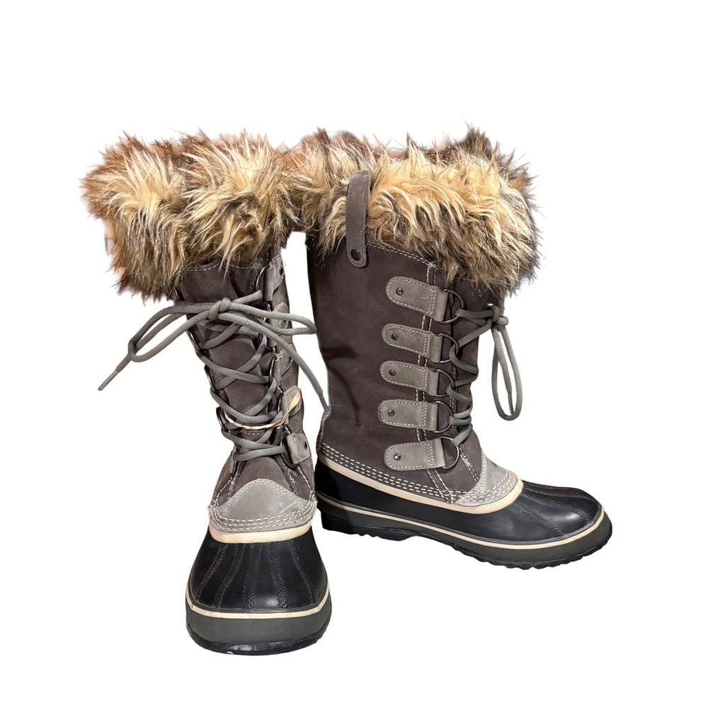 Sorel Joan of Arctic Winter Boot Women 9 Grey Waterproof Faux Fur NL1540-051 EUC